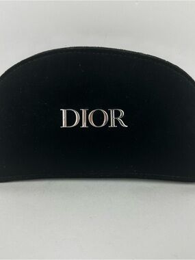 Dior Black Velvet Cosmetic Case with Silver DIOR Emblem